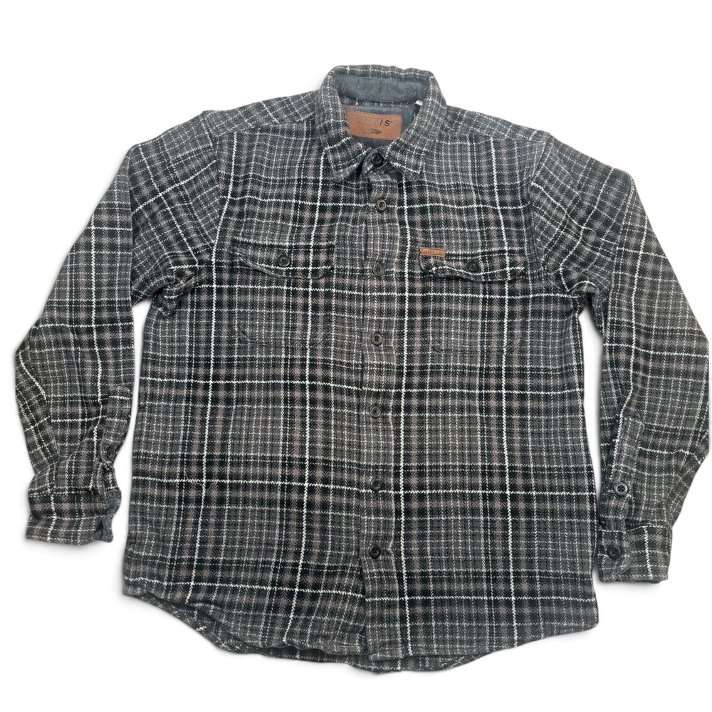 Orvis Men's Heavy Flannel Shirt Size S Gray Charcoal Plaid Long Sleeve Button Up